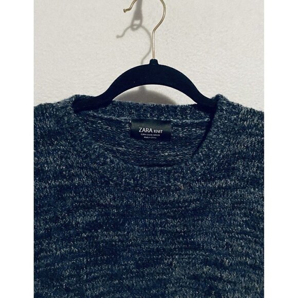 Zara Knit Sweater Womens Medium Marled Blue Knit Oversized Grandpa Boyfriend - Picture 3 of 6